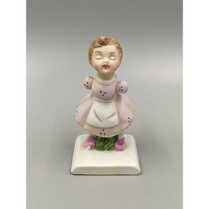 Vintage Kissing Girl 4” Porcelain Figurine Sweetheart Hiding Gift Behind Back